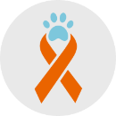 Illustration of an orange ribbon with a paw print at the top