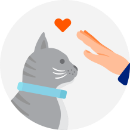 Illustration of a hand petting a gray cat