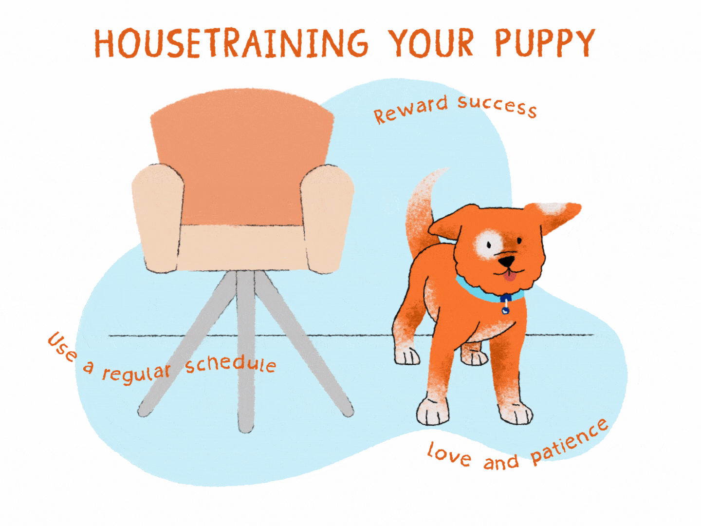 orange dog pees chair illustration