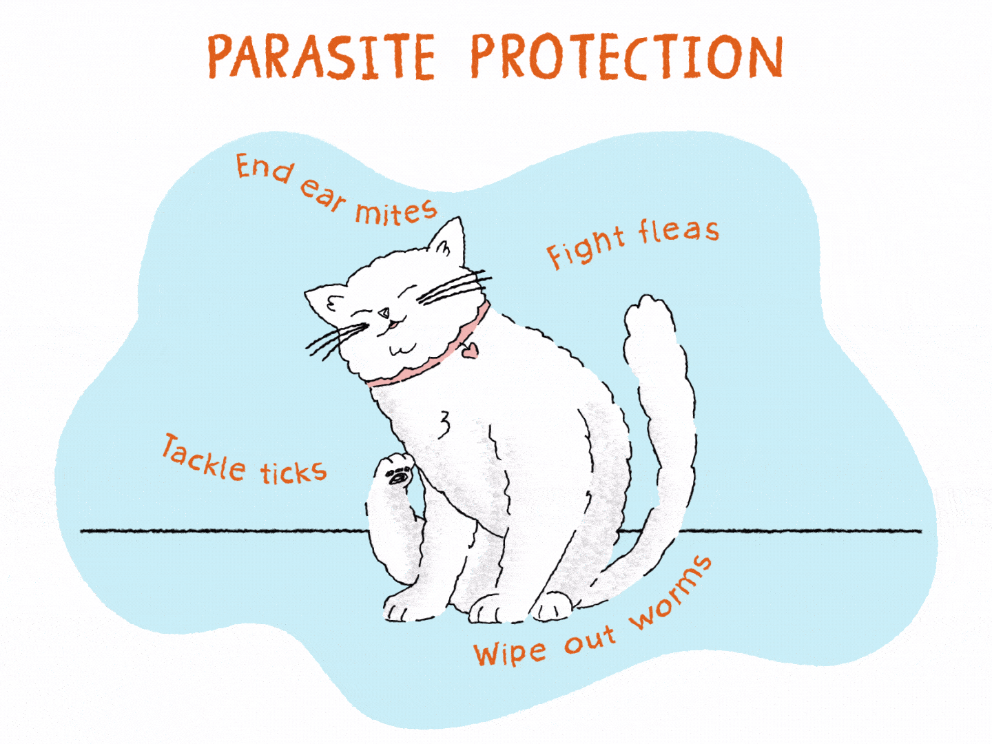 white cat scratching fleas illustration