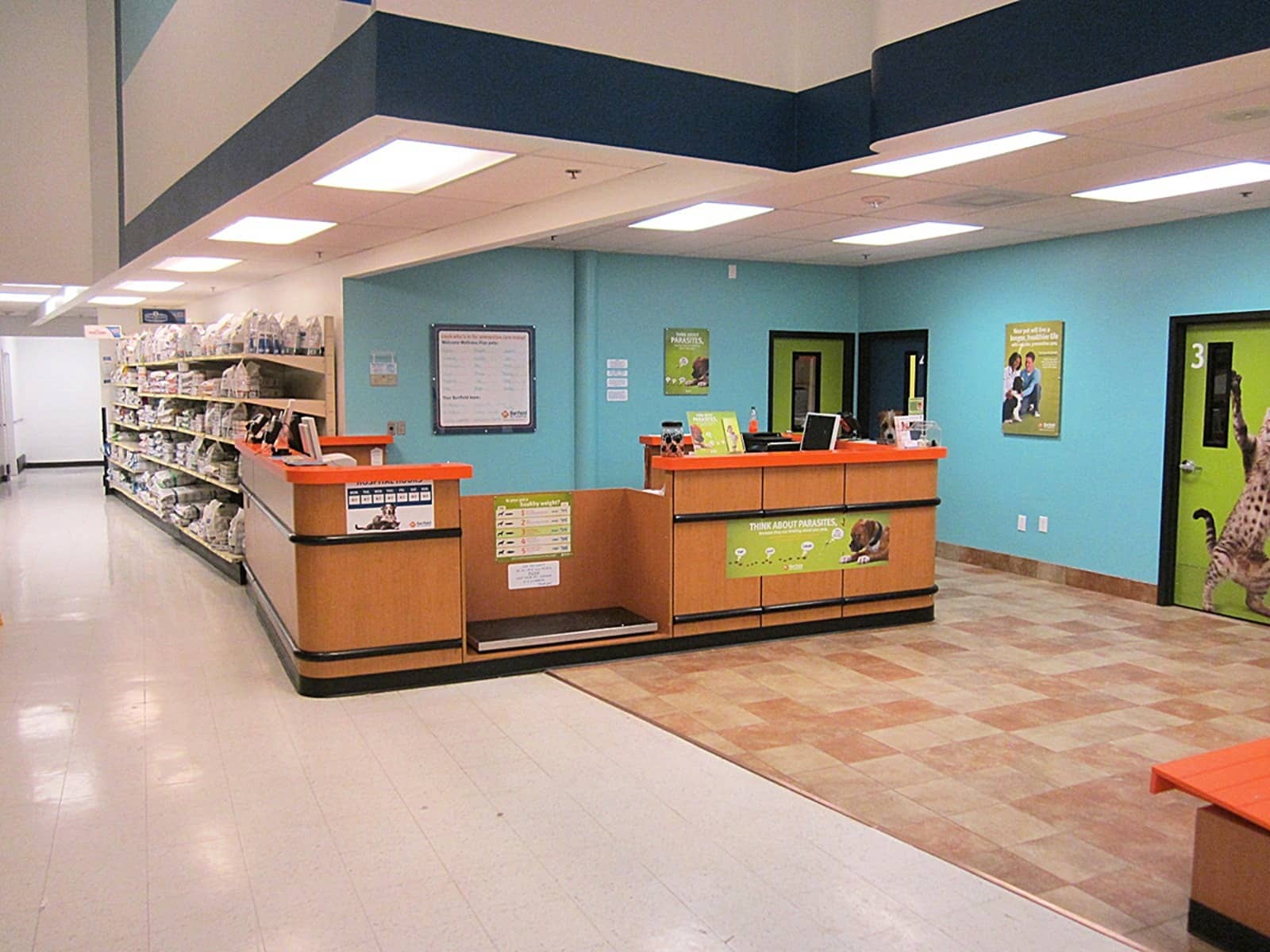 The front desk and exam room entrances